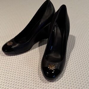Tory Burch Black Wedges with Gold Accent